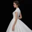Vintage / Retro Ivory Satin Wedding Dresses 2019 A-Line / Princess Deep V-Neck Sleeveless Cathedral Train Ruffle