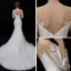 Elegant Ivory See-through Wedding Dresses 2019 Trumpet / Mermaid Square Neckline 3/4 Sleeve Backless Appliques Lace Chapel Train Ruffle