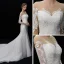 Elegant Ivory See-through Wedding Dresses 2019 Trumpet / Mermaid Square Neckline 3/4 Sleeve Backless Appliques Lace Chapel Train Ruffle