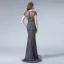 Haut de Gamme Bleu Marine Transparentes Robe De Soirée 2019 Trompette / Sirène Encolure Dégagée Mancherons Fait main Perlage Train De Balayage Robe De Ceremonie