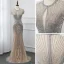 Haut de Gamme Bleu Marine Transparentes Robe De Soirée 2019 Trompette / Sirène Encolure Dégagée Mancherons Fait main Perlage Train De Balayage Robe De Ceremonie