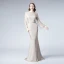 Luxe Noire Robe De Soirée 2019 Trompette / Sirène Encolure Carrée Manches Longues Perlage Train De Balayage Volants Robe De Ceremonie