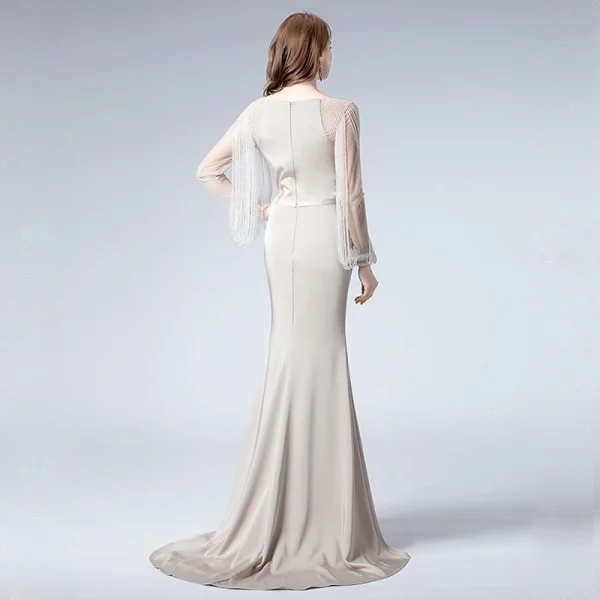 Luxe Noire Robe De Soirée 2019 Trompette / Sirène Encolure Carrée Manches Longues Perlage Train De Balayage Volants Robe De Ceremonie