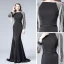 Luxe Noire Robe De Soirée 2019 Trompette / Sirène Encolure Carrée Manches Longues Perlage Train De Balayage Volants Robe De Ceremonie
