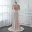 Haut de Gamme Champagne Transparentes Robe De Soirée Avec Châle 2019 Trompette / Sirène Encolure Dégagée Sans Manches Fait main Perlage Train De Balayage Volants Robe De Ceremonie