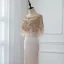 Haut de Gamme Champagne Transparentes Robe De Soirée Avec Châle 2019 Trompette / Sirène Encolure Dégagée Sans Manches Fait main Perlage Train De Balayage Volants Robe De Ceremonie