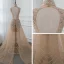 Luxury / Gorgeous Gold See-through Summer Evening Dresses  2019 A-Line / Princess High Neck Sleeveless Sequins Beading Court Train Backless Formal Dresses