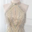 Haut de Gamme Champagne Robe De Soirée 2019 Trompette / Sirène Col Haut Sans Manches Fait main Perlage Paillettes Train De Balayage Robe De Ceremonie