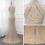 Haut de Gamme Champagne Robe De Soirée 2019 Trompette / Sirène Col Haut Sans Manches Fait main Perlage Paillettes Train De Balayage Robe De Ceremonie