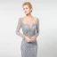 Haut de Gamme Gris Transparentes Robe De Soirée 2019 Trompette / Sirène Encolure Dégagée Manches Longues Fait main Perlage Train De Balayage Robe De Ceremonie