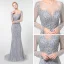 Haut de Gamme Gris Transparentes Robe De Soirée 2019 Trompette / Sirène Encolure Dégagée Manches Longues Fait main Perlage Train De Balayage Robe De Ceremonie