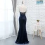 Chic / Beautiful Royal Blue Velour Evening Dresses  2019 Trumpet / Mermaid See-through Scoop Neck Sleeveless Beading Tassel Floor-Length / Long Ruffle Formal Dresses