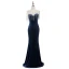 Chic / Beautiful Royal Blue Velour Evening Dresses  2019 Trumpet / Mermaid See-through Scoop Neck Sleeveless Beading Tassel Floor-Length / Long Ruffle Formal Dresses