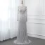 Haut de Gamme Gris Transparentes Robe De Soirée 2019 Trompette / Sirène Encolure Dégagée Manches Longues Paillettes Perlage Train De Balayage Robe De Ceremonie