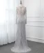 Haut de Gamme Gris Transparentes Robe De Soirée 2019 Trompette / Sirène Encolure Dégagée Manches Longues Paillettes Perlage Train De Balayage Robe De Ceremonie
