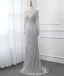 Haut de Gamme Gris Transparentes Robe De Soirée 2019 Trompette / Sirène Encolure Dégagée Manches Longues Paillettes Perlage Train De Balayage Robe De Ceremonie