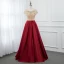 Luxury / Gorgeous Red Satin See-through Evening Dresses  2019 A-Line / Princess Scoop Neck Cap Sleeves Beading Floor-Length / Long Ruffle Backless Formal Dresses