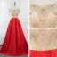 Luxury / Gorgeous Red Satin See-through Evening Dresses  2019 A-Line / Princess Scoop Neck Cap Sleeves Beading Floor-Length / Long Ruffle Backless Formal Dresses