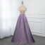 Vintage / Originale Lavande Satin Transparentes Robe De Soirée 2019 Princesse Col Haut Manches Courtes Perlage Longue Volants Robe De Ceremonie