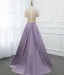 Vintage / Originale Lavande Satin Transparentes Robe De Soirée 2019 Princesse Col Haut Manches Courtes Perlage Longue Volants Robe De Ceremonie