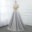 Vintage / Originale Lavande Satin Transparentes Robe De Soirée 2019 Princesse Col Haut Manches Courtes Perlage Longue Volants Robe De Ceremonie