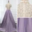 Vintage / Originale Lavande Satin Transparentes Robe De Soirée 2019 Princesse Col Haut Manches Courtes Perlage Longue Volants Robe De Ceremonie