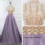 Vintage / Originale Lavande Satin Transparentes Robe De Soirée 2019 Princesse Col Haut Manches Courtes Perlage Longue Volants Robe De Ceremonie