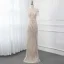 High-end Champagne See-through Evening Dresses  2019 Trumpet / Mermaid Scoop Neck Sleeveless Sash Beading Tassel Floor-Length / Long Ruffle Formal Dresses