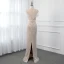 High-end Champagne See-through Evening Dresses  2019 Trumpet / Mermaid Scoop Neck Sleeveless Sash Beading Tassel Floor-Length / Long Ruffle Formal Dresses