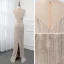 High-end Champagne See-through Evening Dresses  2019 Trumpet / Mermaid Scoop Neck Sleeveless Sash Beading Tassel Floor-Length / Long Ruffle Formal Dresses