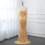 Luxury / Gorgeous Gold See-through Evening Dresses  2019 Trumpet / Mermaid Scoop Neck 3/4 Sleeve Beading Tassel Floor-Length / Long Formal Dresses