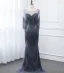 Luxury / Gorgeous Gold See-through Evening Dresses  2019 Trumpet / Mermaid Scoop Neck 3/4 Sleeve Beading Tassel Floor-Length / Long Formal Dresses