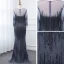 Luxury / Gorgeous Gold See-through Evening Dresses  2019 Trumpet / Mermaid Scoop Neck 3/4 Sleeve Beading Tassel Floor-Length / Long Formal Dresses