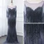 Luxury / Gorgeous Gold See-through Evening Dresses  2019 Trumpet / Mermaid Scoop Neck 3/4 Sleeve Beading Tassel Floor-Length / Long Formal Dresses