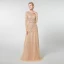 High-end Champagne Evening Dresses  2019 A-Line / Princess Scoop Neck Long Sleeve Handmade  Beading Floor-Length / Long Formal Dresses