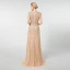 High-end Champagne Evening Dresses  2019 A-Line / Princess Scoop Neck Long Sleeve Handmade  Beading Floor-Length / Long Formal Dresses
