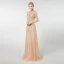 High-end Champagne Evening Dresses  2019 A-Line / Princess Scoop Neck Long Sleeve Handmade  Beading Floor-Length / Long Formal Dresses