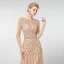 High-end Champagne Evening Dresses  2019 A-Line / Princess Scoop Neck Long Sleeve Handmade  Beading Floor-Length / Long Formal Dresses