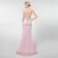 Illusion Rose Bonbon Transparentes Robe De Soirée 2019 Trompette / Sirène U-Cou Sans Manches Perlage Train De Balayage Robe De Ceremonie