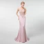 Illusion Rose Bonbon Transparentes Robe De Soirée 2019 Trompette / Sirène U-Cou Sans Manches Perlage Train De Balayage Robe De Ceremonie