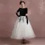 Vintage / Originale Noire Blanche Robe De Bal 2018 Robe Boule Encolure Carrée Manches Courtes Paillettes Longueur Cheville Dos Nu Robe De Ceremonie