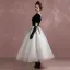 Vintage / Originale Noire Blanche Robe De Bal 2018 Robe Boule Encolure Carrée Manches Courtes Paillettes Longueur Cheville Dos Nu Robe De Ceremonie
