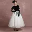 Vintage / Originale Noire Blanche Robe De Bal 2018 Robe Boule Encolure Carrée Manches Courtes Paillettes Longueur Cheville Dos Nu Robe De Ceremonie