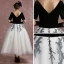Vintage / Originale Noire Blanche Robe De Bal 2018 Robe Boule Encolure Carrée Manches Courtes Paillettes Longueur Cheville Dos Nu Robe De Ceremonie