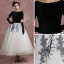 Vintage / Originale Noire Blanche Robe De Bal 2018 Robe Boule Encolure Carrée Manches Courtes Paillettes Longueur Cheville Dos Nu Robe De Ceremonie