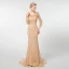 Luxe Champagne Robe De Soirée 2019 Trompette / Sirène Encolure Dégagée 3/4 Manches Fait main Perlage Train De Balayage Volants Dos Nu Robe De Ceremonie