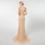 Luxe Champagne Robe De Soirée 2019 Trompette / Sirène Encolure Dégagée 3/4 Manches Fait main Perlage Train De Balayage Volants Dos Nu Robe De Ceremonie