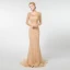 Luxe Champagne Robe De Soirée 2019 Trompette / Sirène Encolure Dégagée 3/4 Manches Fait main Perlage Train De Balayage Volants Dos Nu Robe De Ceremonie