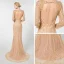 Luxe Champagne Robe De Soirée 2019 Trompette / Sirène Encolure Dégagée 3/4 Manches Fait main Perlage Train De Balayage Volants Dos Nu Robe De Ceremonie