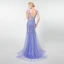 Luxe Lavande Transparentes Robe De Soirée 2019 Trompette / Sirène Encolure Dégagée Sans Manches Perlage Gland Train De Balayage Volants Dos Nu Robe De Ceremonie
